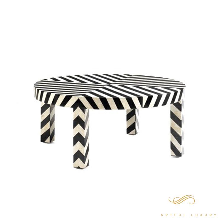 Zebra Coffee Table Bone Inlay Stripe Design | Luxury Handmade Coffee Table
