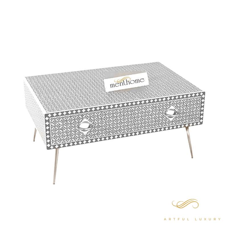 Handmade Bone Inlay One Drawer Coffee Table Furniture | Luxury Handmade Coffee Table