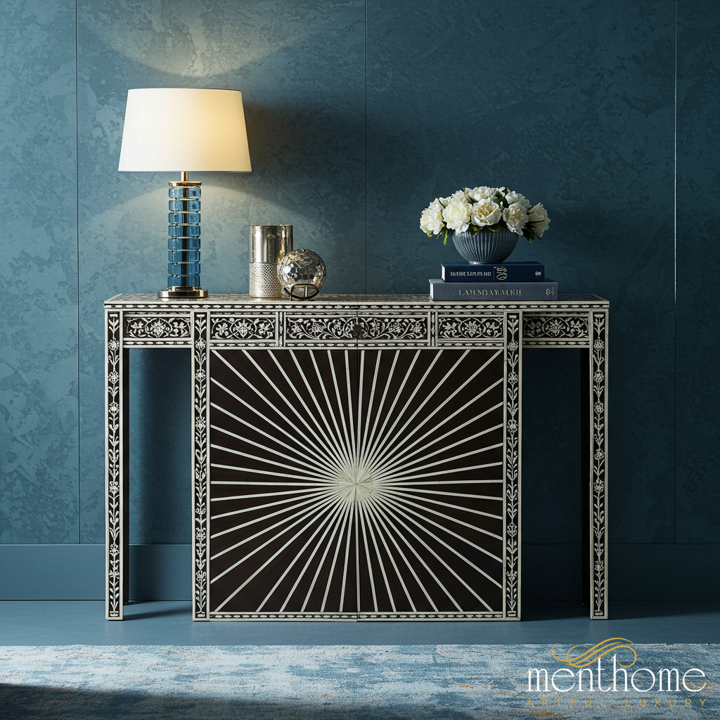 Decorative Sunburst Console Table with Inlay Detailing | Luxury Handmade Console
