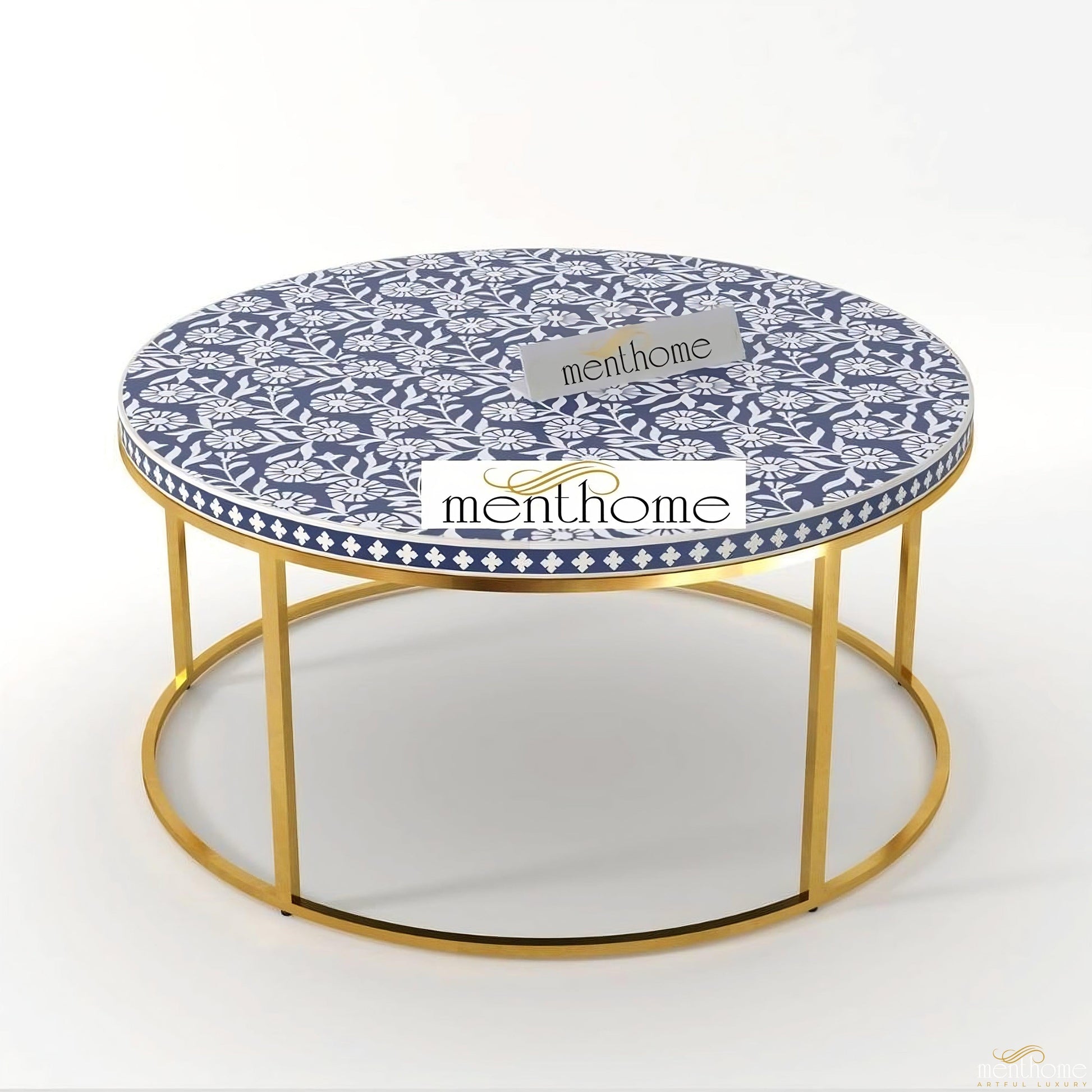 Bone Inlay Round Coffee Table - Sunflower | Luxury Handmade Coffee Table