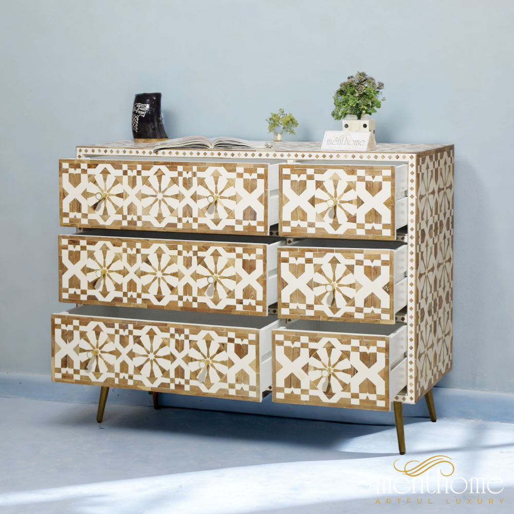 Moroccan wooden Inlay 6 drawers dresser | Luxury Handmade Dresser