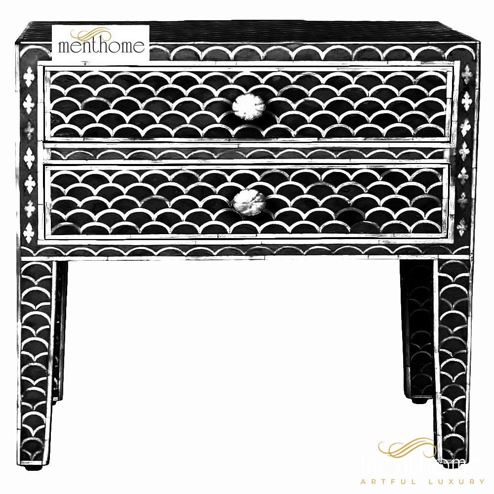 Bone Inlay Wood Bedside Table Design Bedside Handmade Bone Inlay Wooden Modern Floral Pattern Side table Furniture Handmade Wooden Table | Luxury Handmade Bedside Table