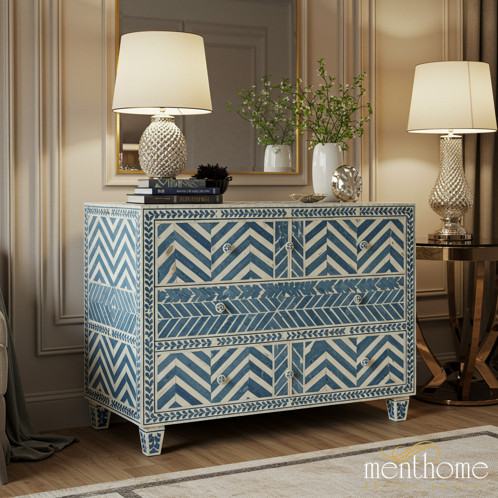 blue and white painted dresser Two-Toned Painted Dresser with Natural Wood Top Refresh Living