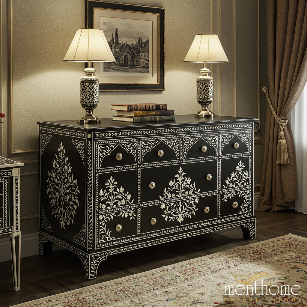 Elegant Black And Silver Floral Inlay Chest Of Drawers Bo Elegant Black And Silver Floral Inlay Chest Of Drawers Bo