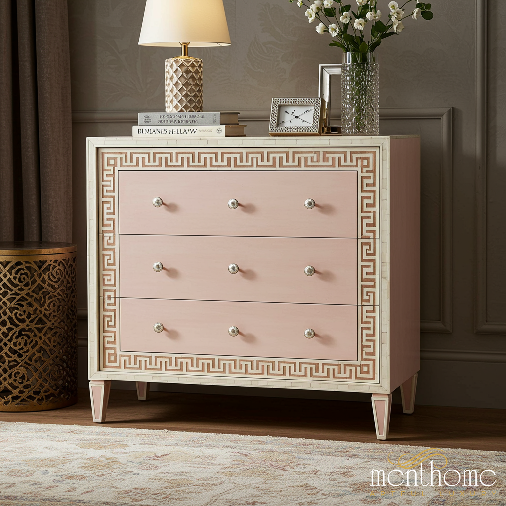 Pink and White Decorative 3-Drawer Chest