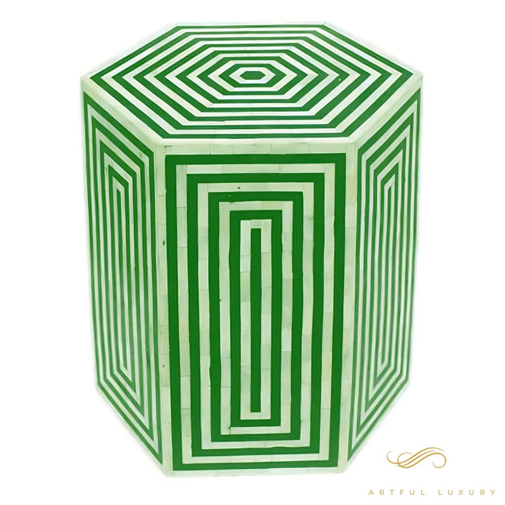 Striped Hexagonal Bone Inlay Black Side table | Luxury Handmade Side Table