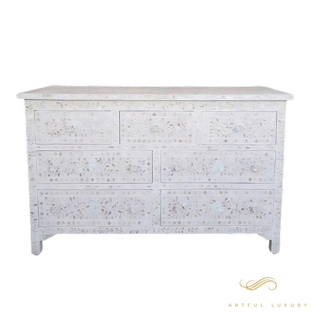 7 Drawer Dresser Mother of Pearl inlay | Luxury Handmade Dresser L(76"Wx18"Dx34"H) / MOP 7 Drawer Dresser Mother of Pearl inlay | Luxury Handmade Dresser L(76"Wx18"Dx34"H) / MOP