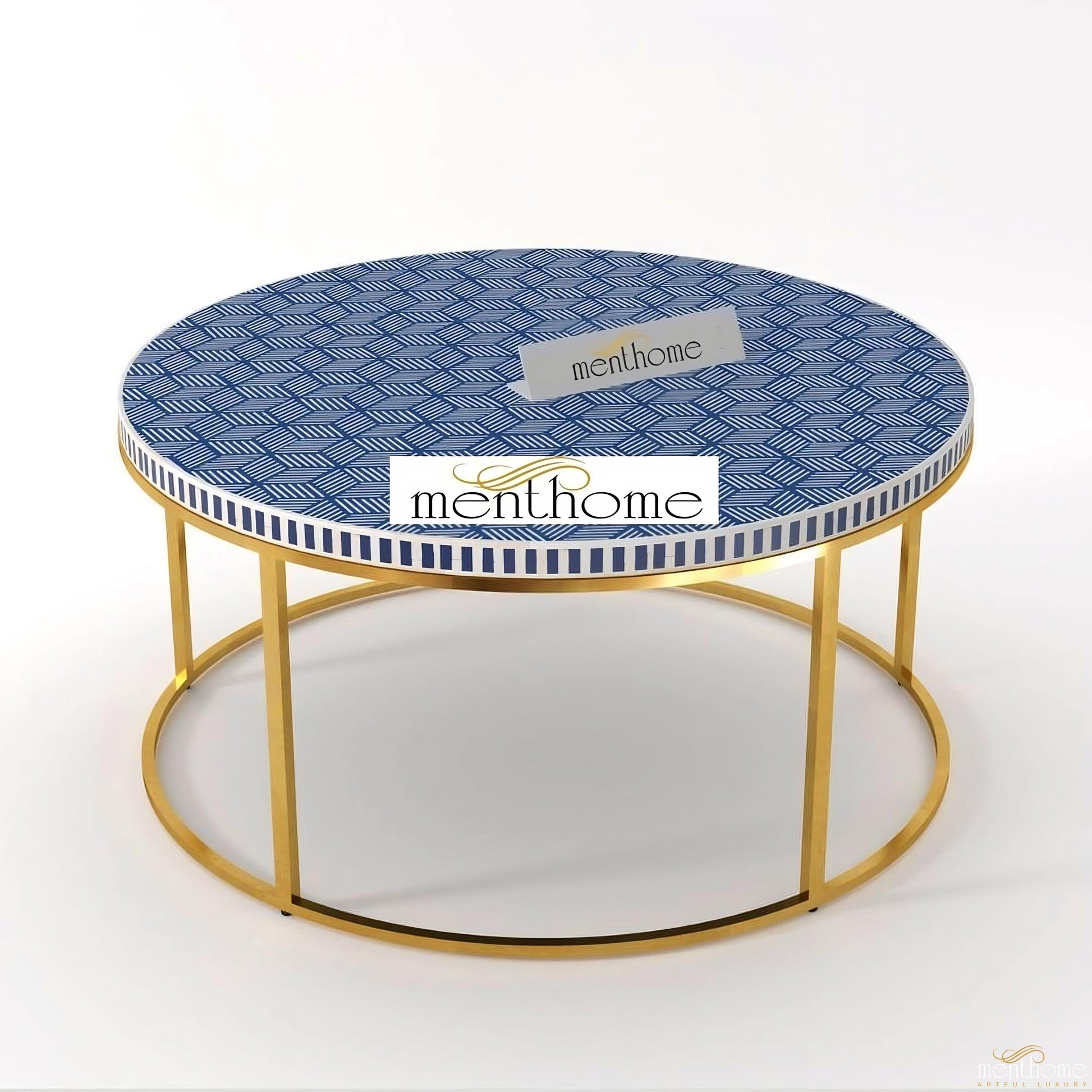 Bone Inlay Round Optical Coffee Table | Luxury Handmade Coffee Table