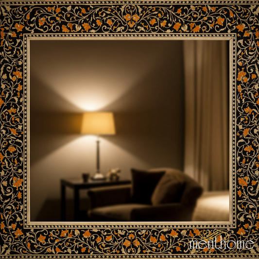 Decorative Wall Mirror with Floral Pattern Frame | Luxury Handmade Mirror