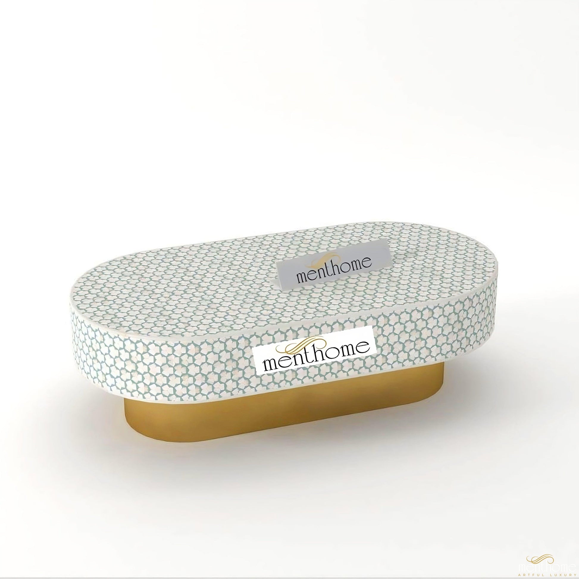 Tarqua Oval Coffee Table Bone Inlay | Luxury Handmade Coffee Table