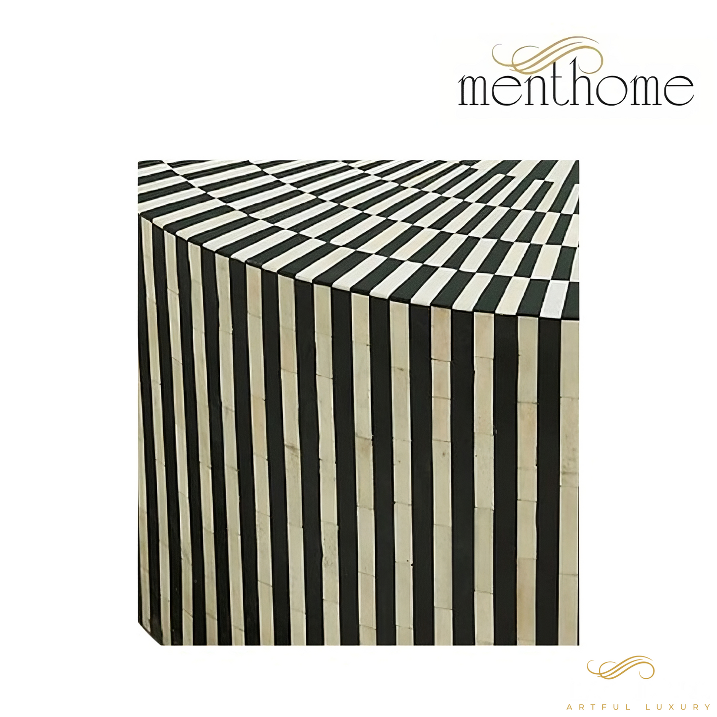 Bone Inlay Round Coffee Table White Bone geometric coffee table | Luxury Handmade Coffee Table