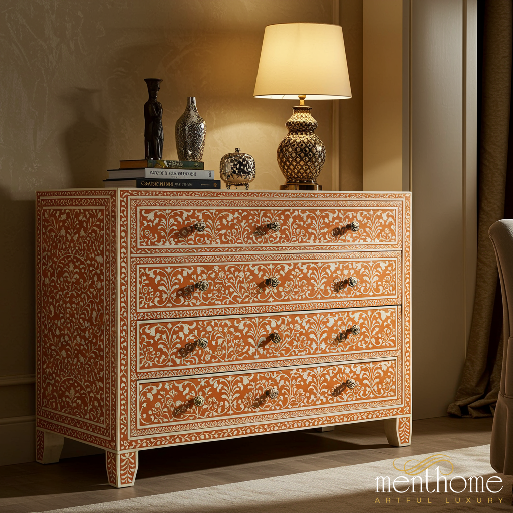 Hand-Painted Floral Pattern Wooden Chest of Drawers | Luxury Handmade Dresser