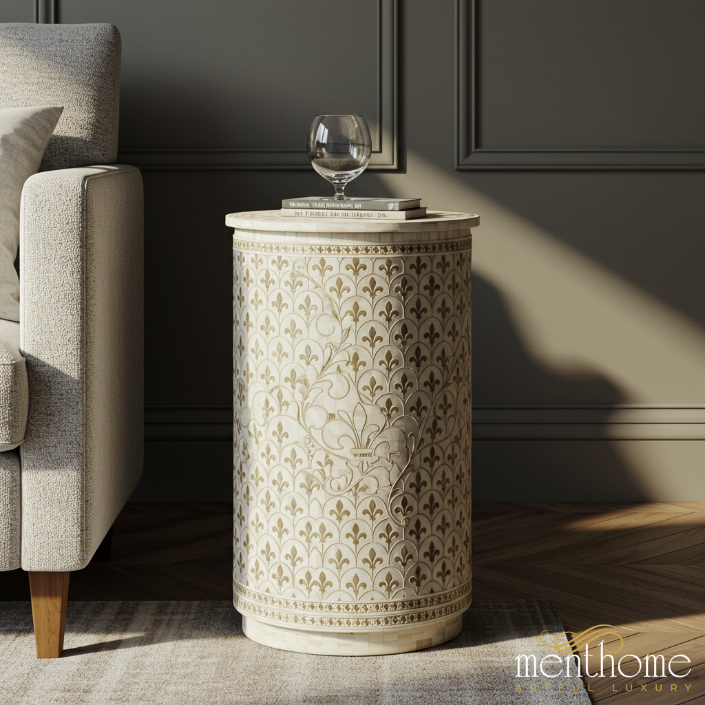 Elegant Vintage Drum Side Table | Luxury Handmade Side Table