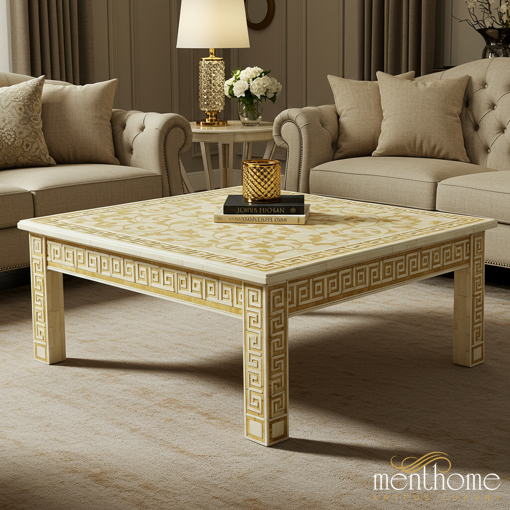 Elegant Greek Key Pattern Coffee Table | Luxury Handmade Coffee Table
