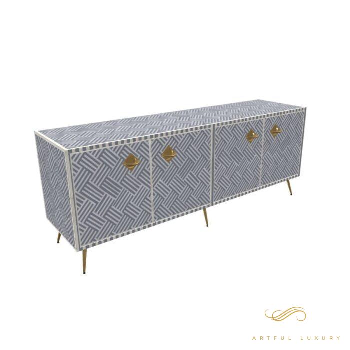 Geometric-Bone Inlay -Rectangular- Tv Cabinet | Luxury Handmade TV Cabinet