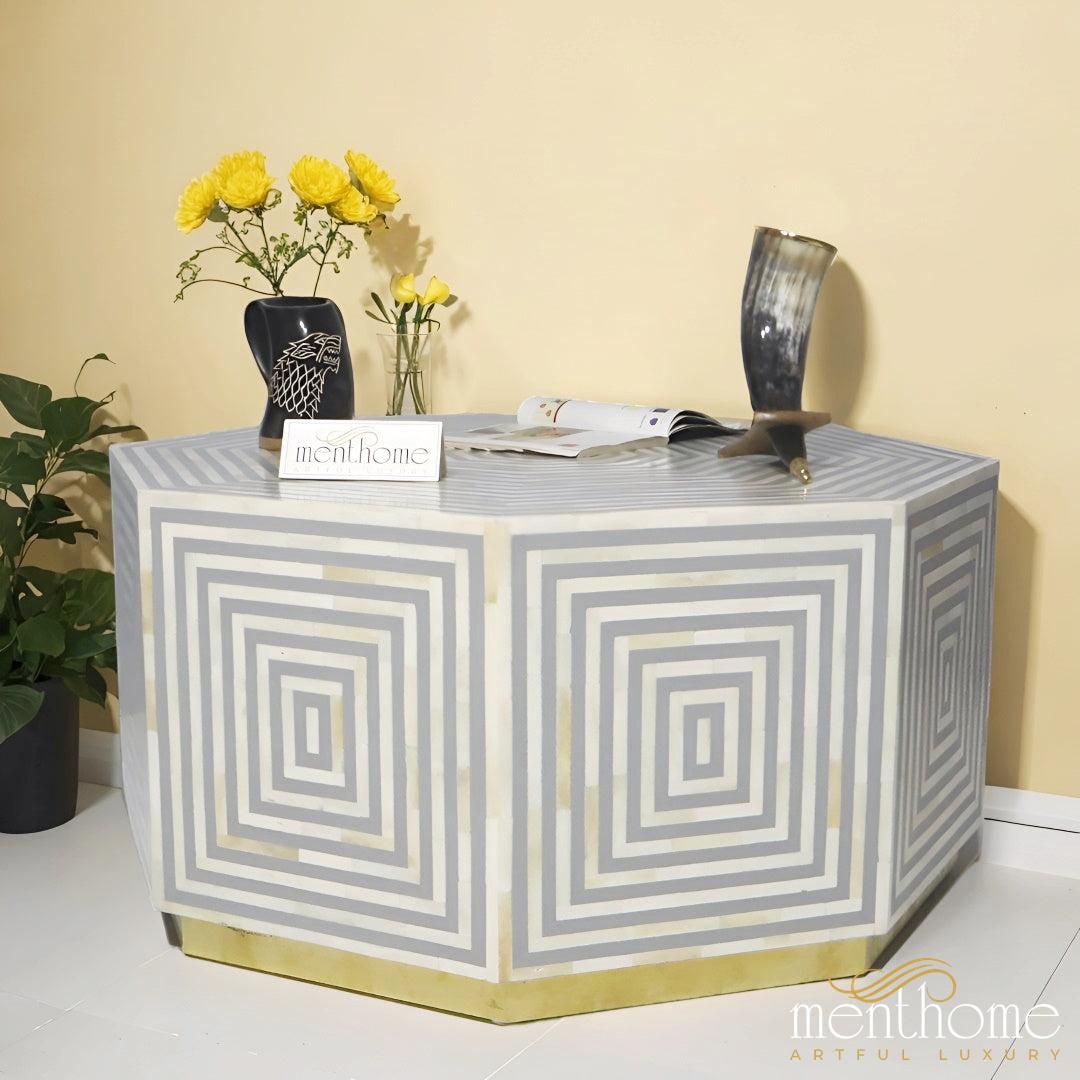Bone Inlay Octagonal coffee table | Luxury Handmade Coffee Table
