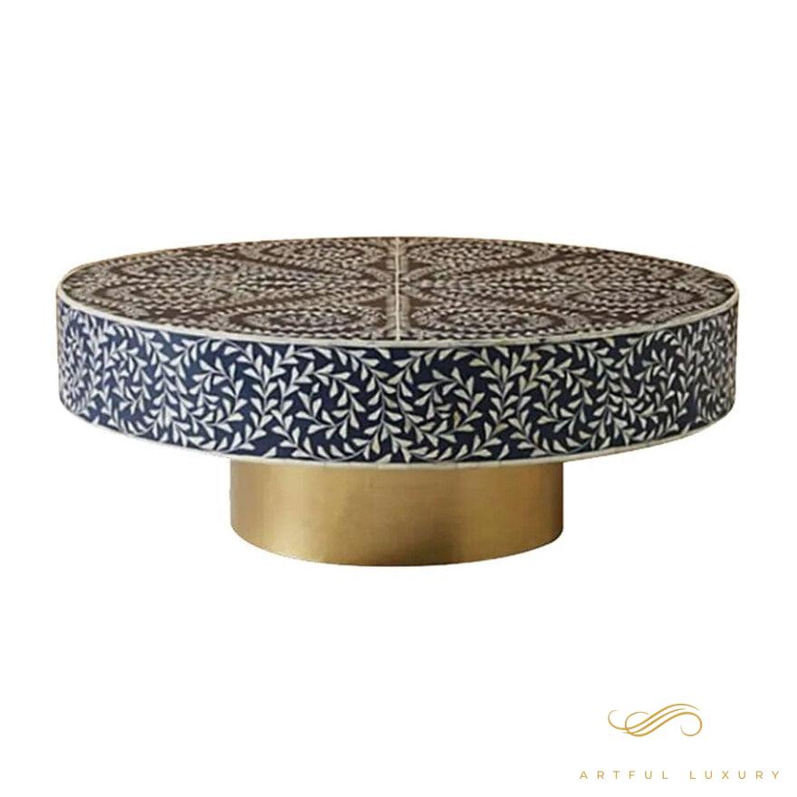 Leaf Pattern Coffee Table Bone Inlay With Base Golden Finish | Luxury Handmade Coffee Table