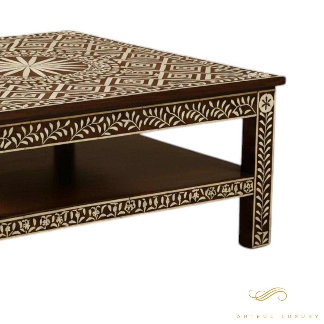 Handmade Bone Inlay Brown Coffee Table Modern Square Furniture | Luxury Handmade Coffee Table