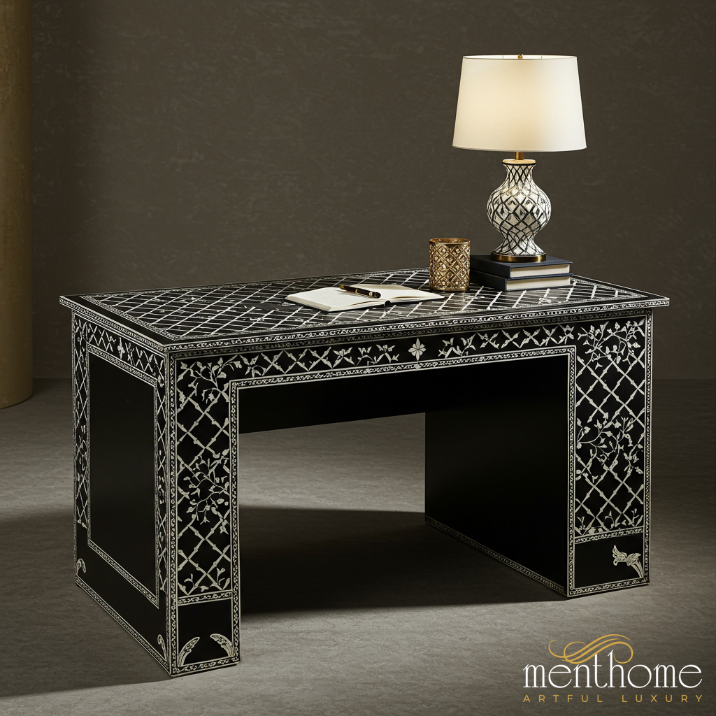 Black and White Inlay Writing Desk | Luxury Handmade Desk