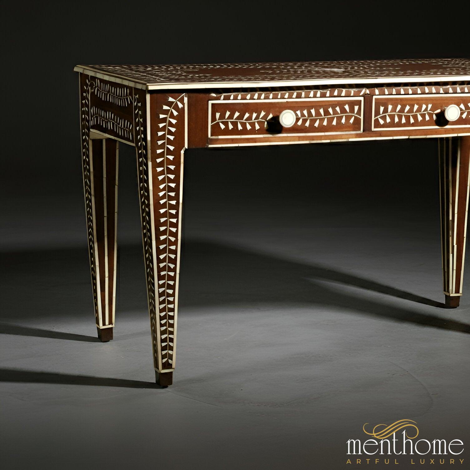 Bone Inlay Red Color Desk | Elegant Handcrafted Design | Ideal for Home Offices or Study Rooms | Luxury Handmade Desk