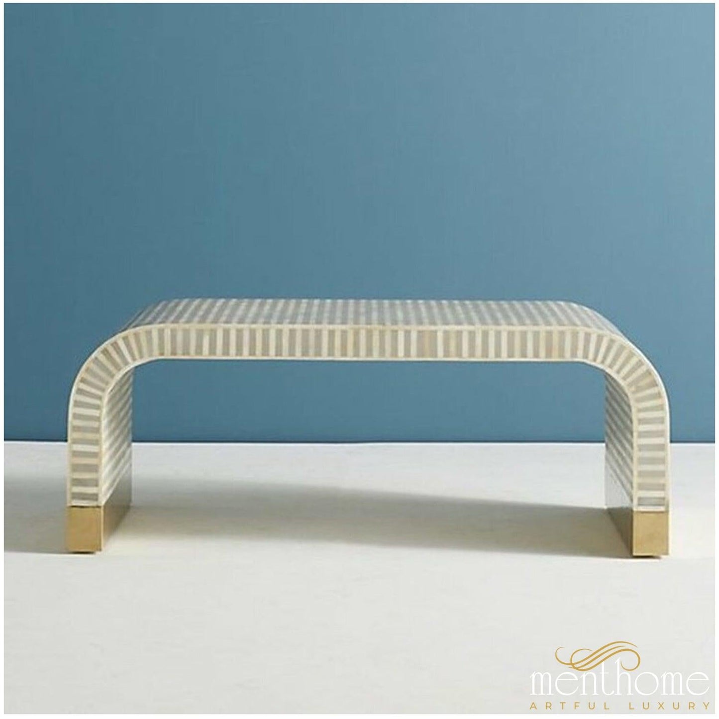 Bone Inlay Waterfall Coffee Table Decor in Grey | Luxury Handmade Coffee Table