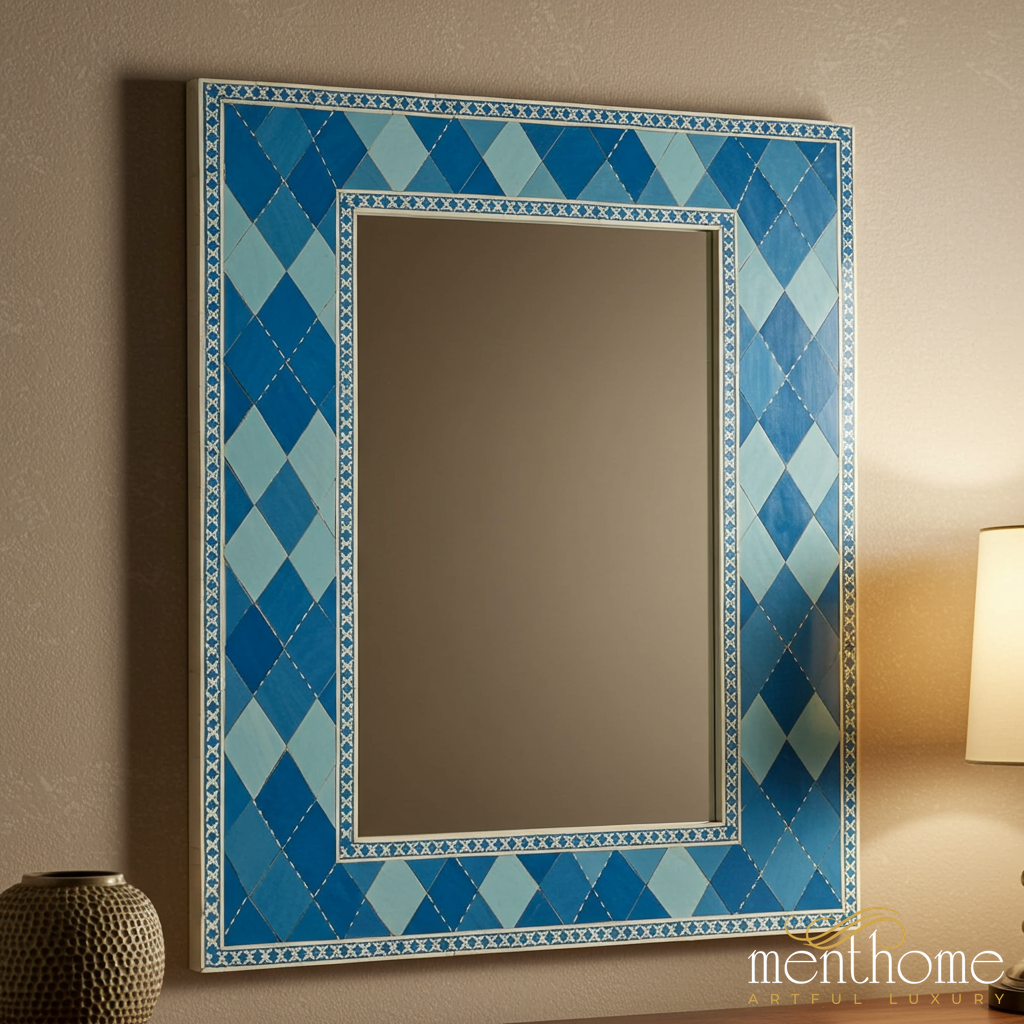 Elegant Sapphire Mosaic Mirror | Luxury Handmade Mirror