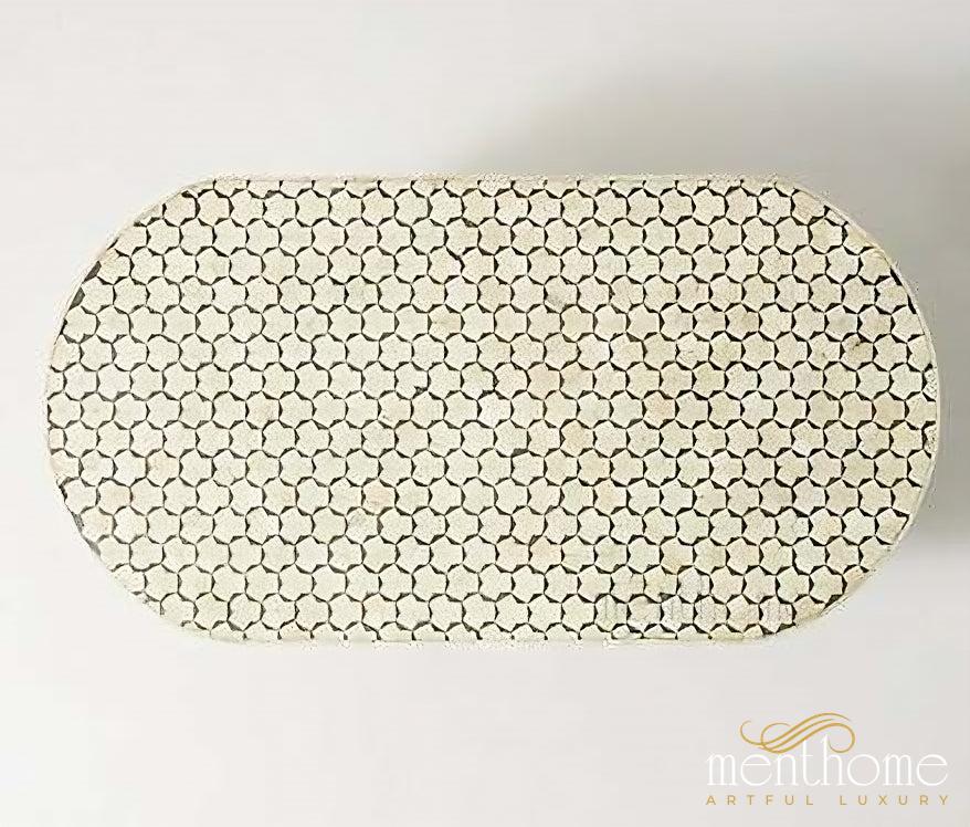 Tarqua Oval Coffee Table Bone Inlay | Luxury Handmade Coffee Table