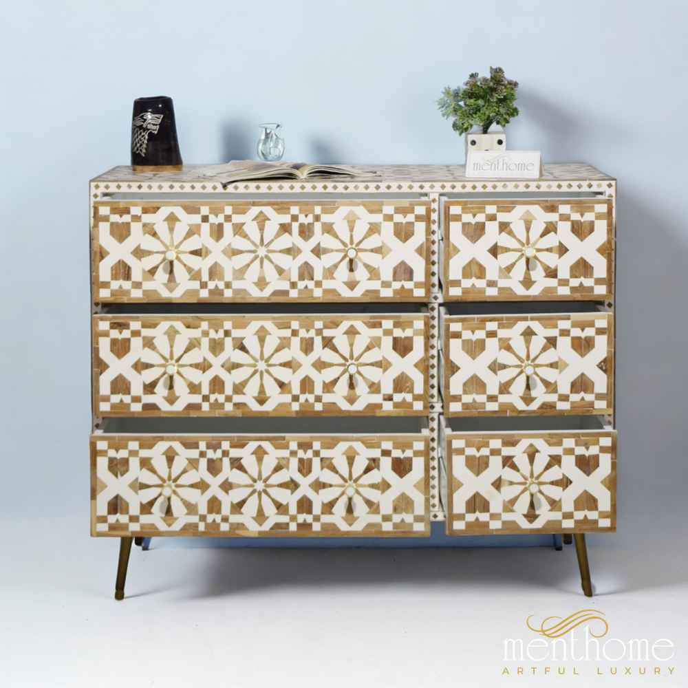 Moroccan wooden Inlay 6 drawers dresser | Luxury Handmade Dresser
