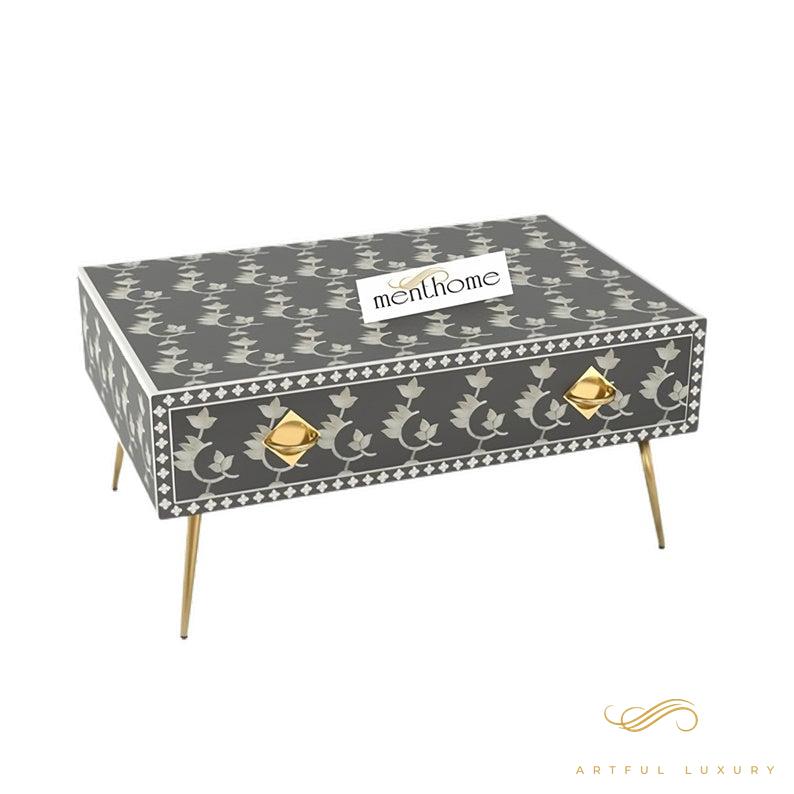 Overlay Floral Coffee Table Handmade Bone Inlay | Luxury Handmade Coffee Table