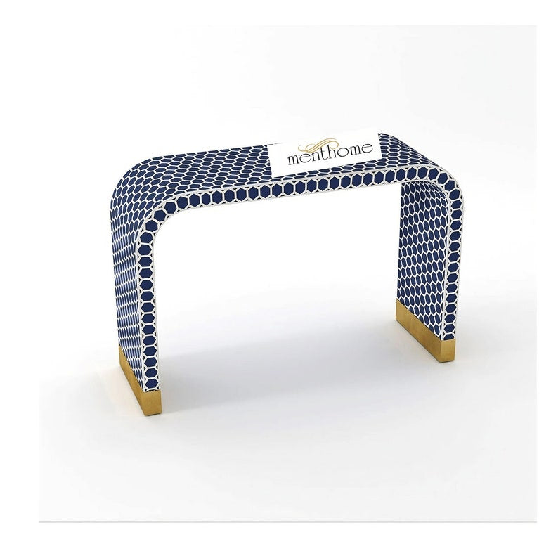 Honeycomb Pattern Console Table Bone Inlay