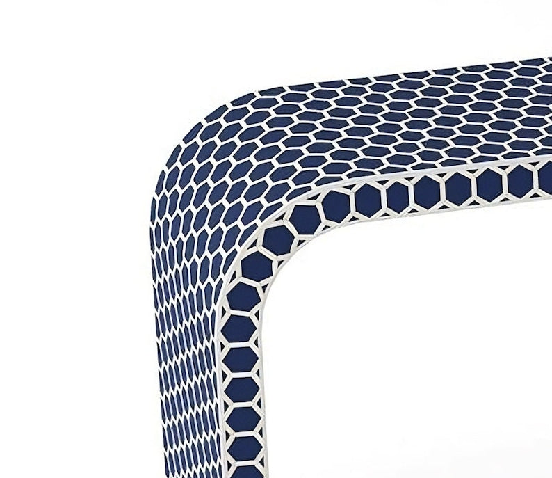 Honeycomb Pattern Console Table Bone Inlay