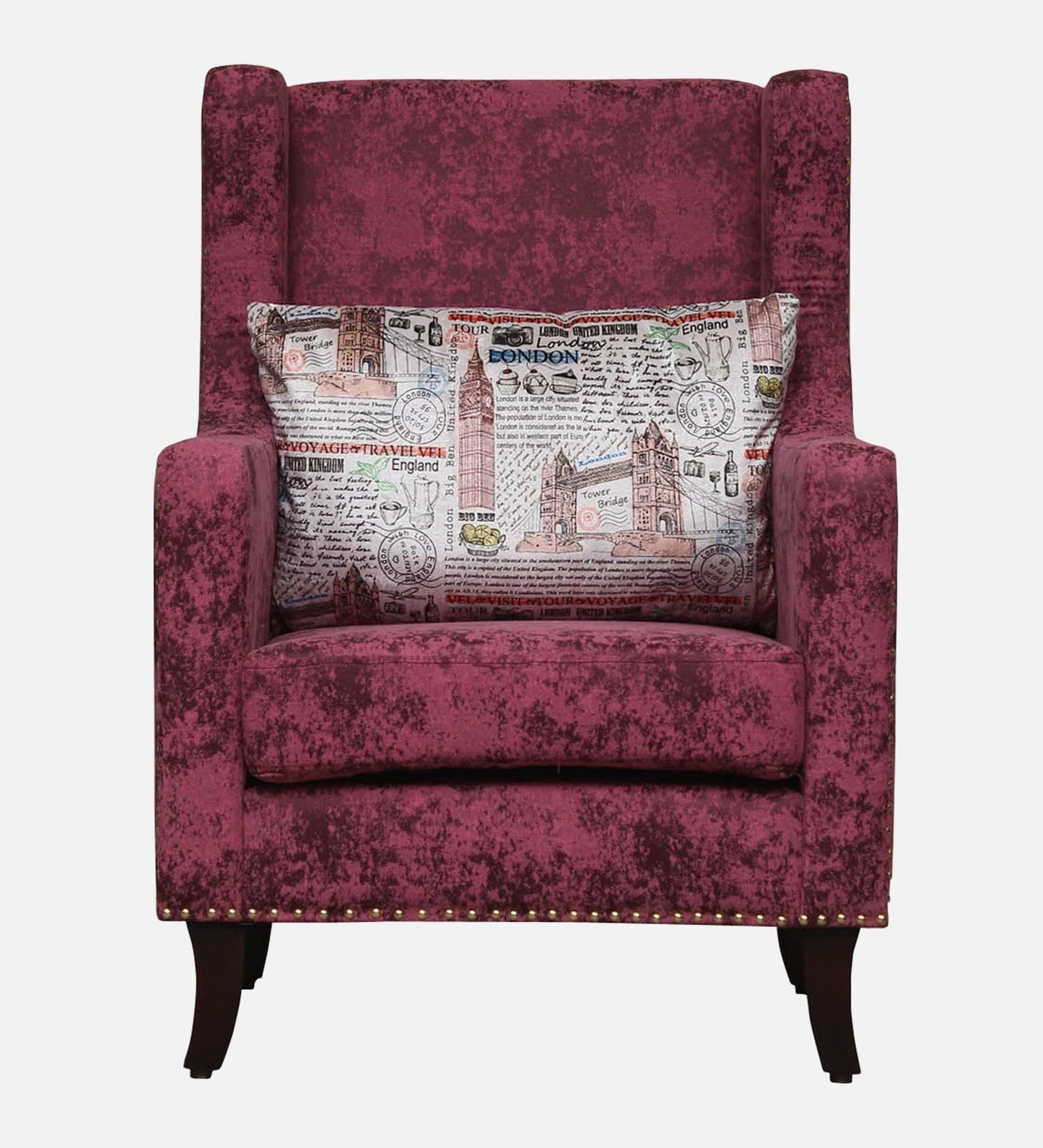 Fabric Wing Chair in Red Colour