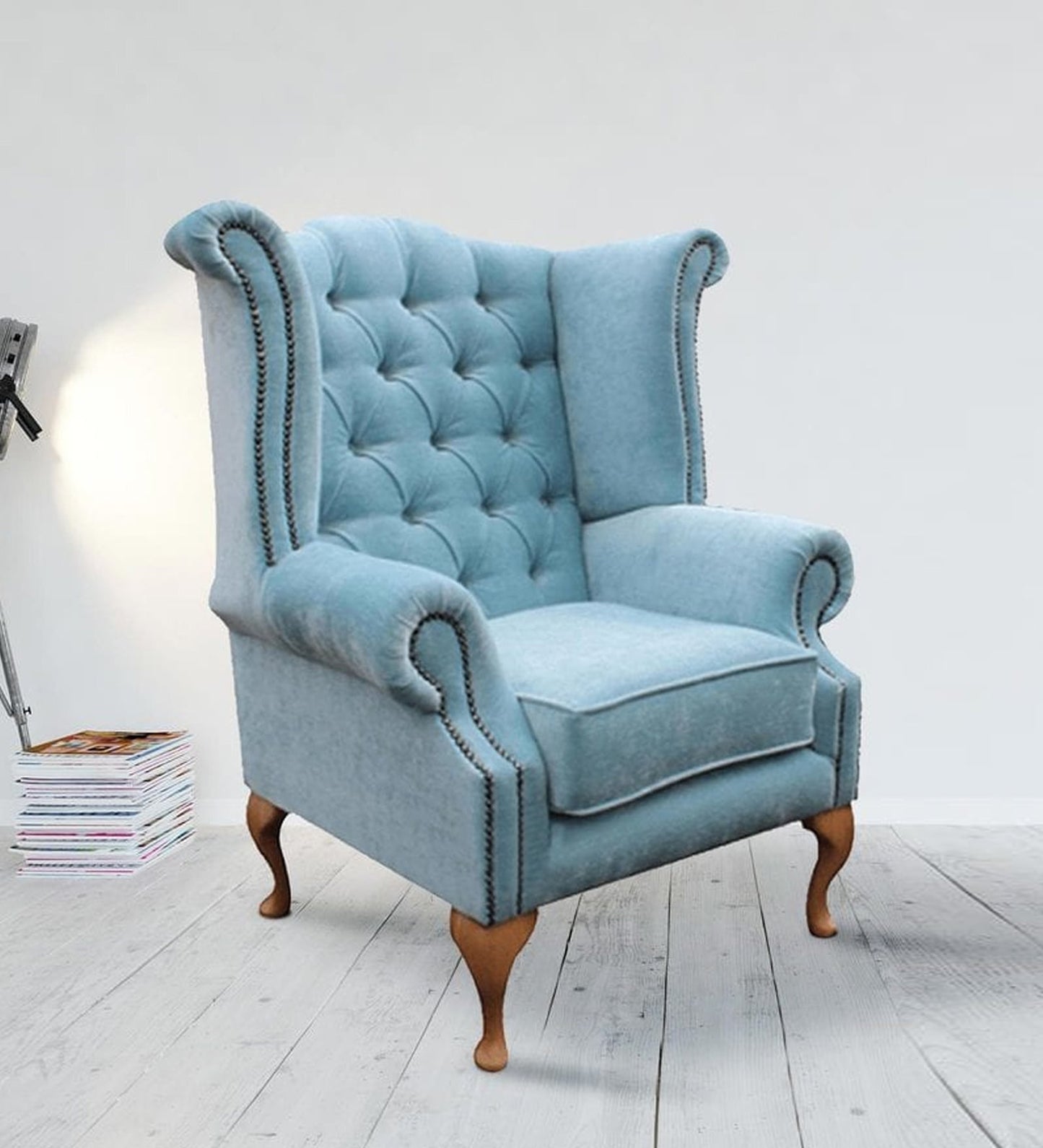 Royal Fabric Wing Chair in Blue Colour