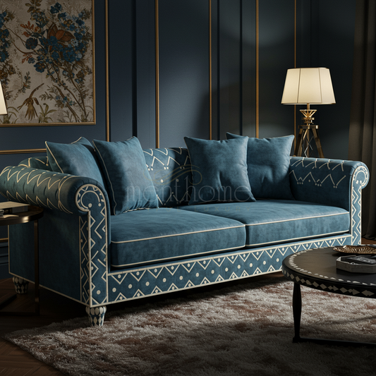 Luxury Blue Inlay Pattern Sofa | Luxury Handmade Sofa