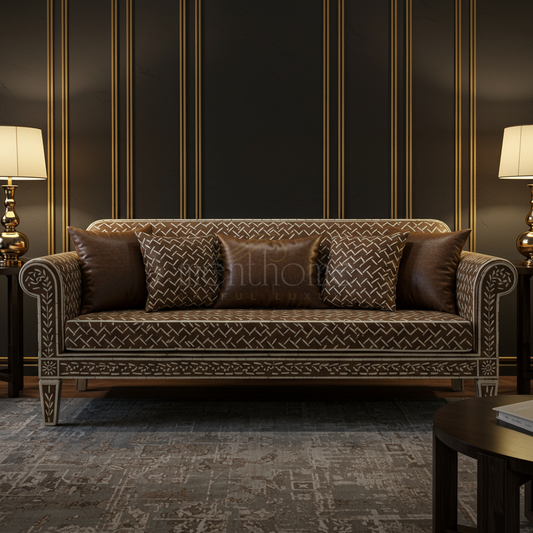 Luxury Inlay Patterned Sofa with Leather Accents | Luxury Handmade Sofa