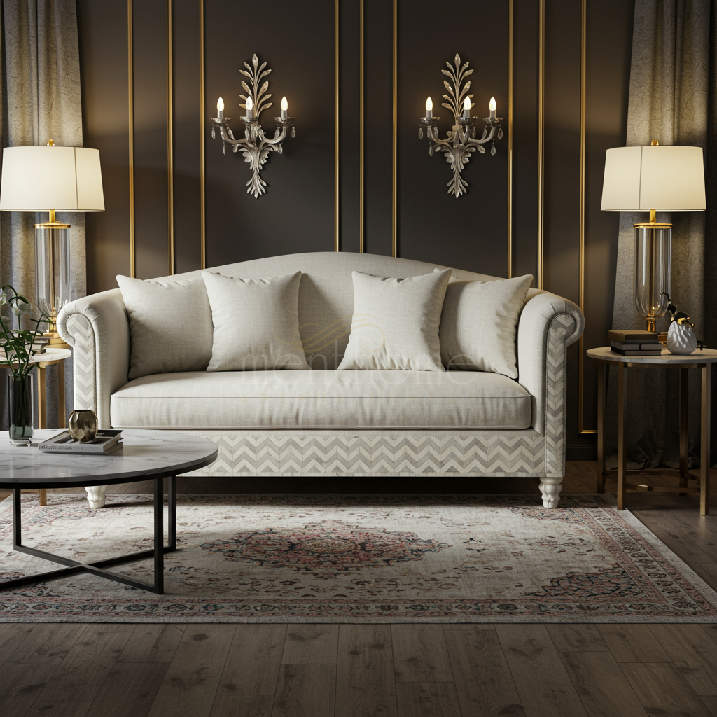 Elegant Inlay Upholstered Sofa | Luxury Handmade Sofa