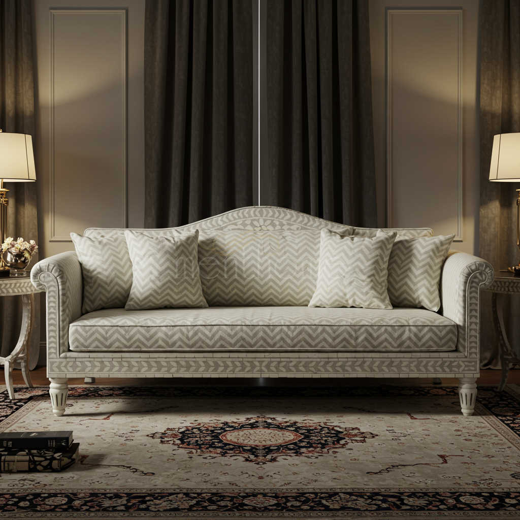 Elegant Inlay Pattern Upholstered Sofa | Luxury Handmade Sofa
