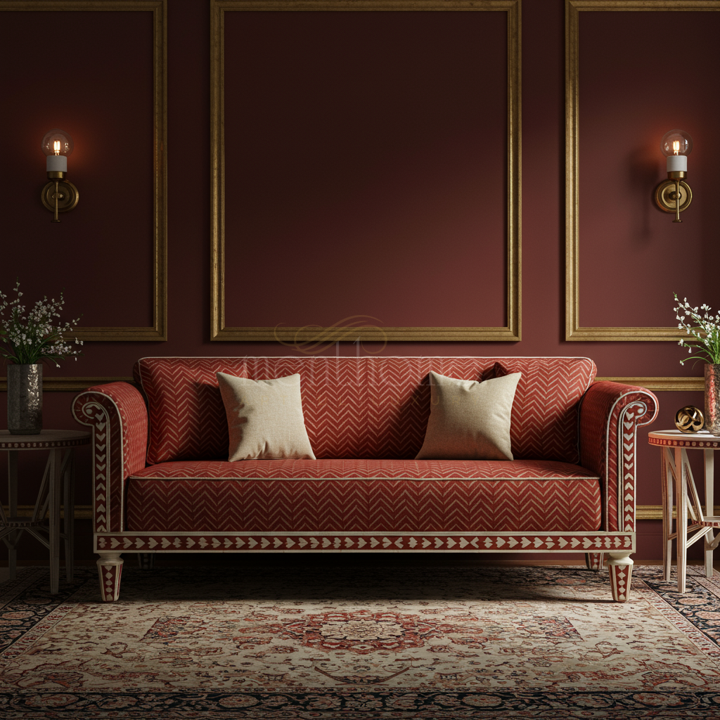 Luxurious Inlay Red Chevron Sofa | Luxury Handmade Sofa