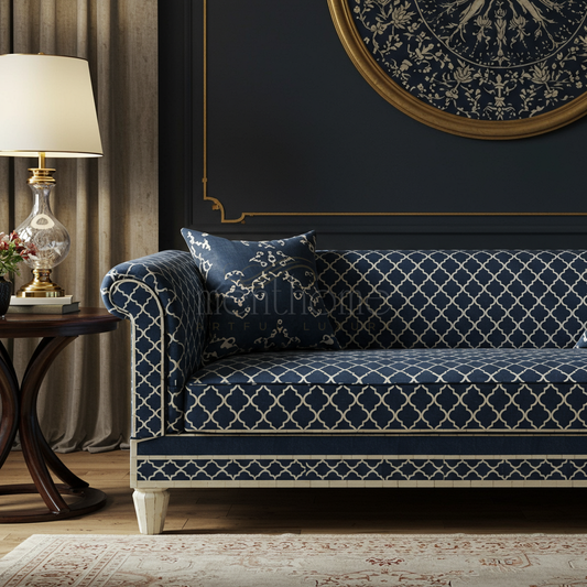 Luxury Blue Patterned Inlay Sofa | Luxury Handmade Sofa