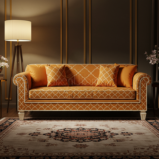 Luxury Inlay Patterned Orange Sofa | Luxury Handmade Sofa