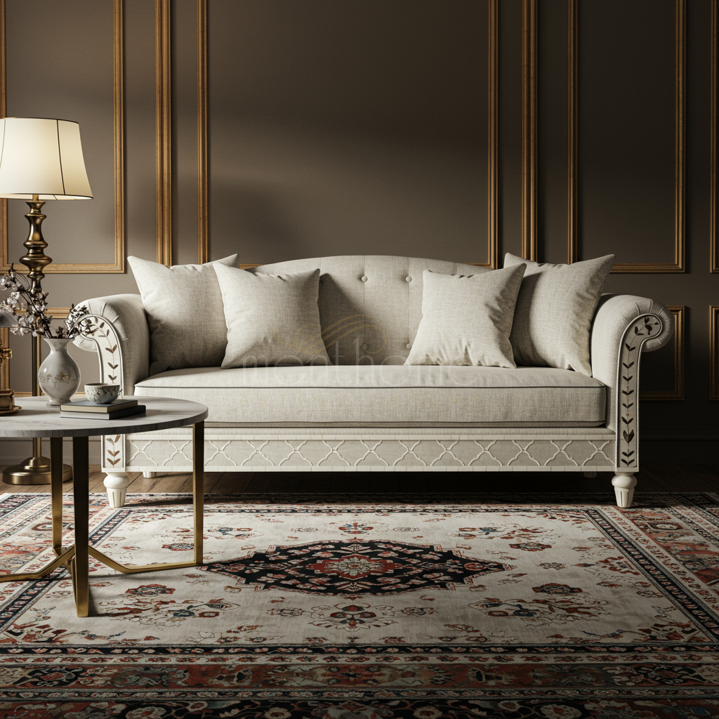 Luxury Inlay Carved Fabric Sofa | Luxury Handmade Sofa