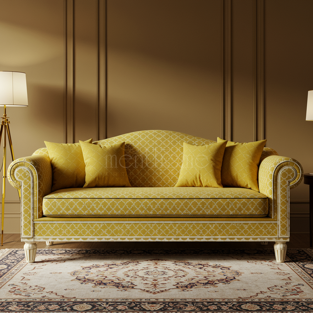 Luxury Yellow Patterned Inlay Sofa | Luxury Handmade Sofa