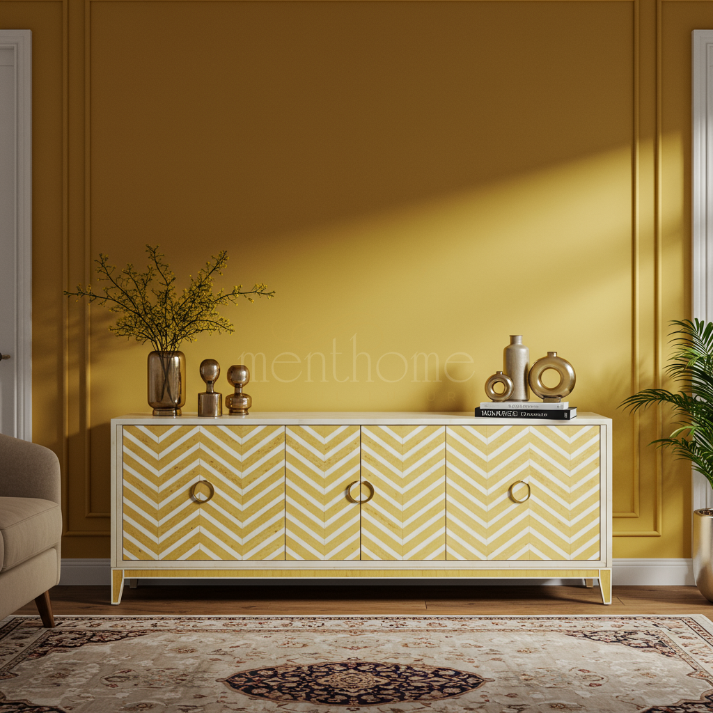Inlay Chevron Pattern TV Cabinet | Luxury Handmade TV Cabinet