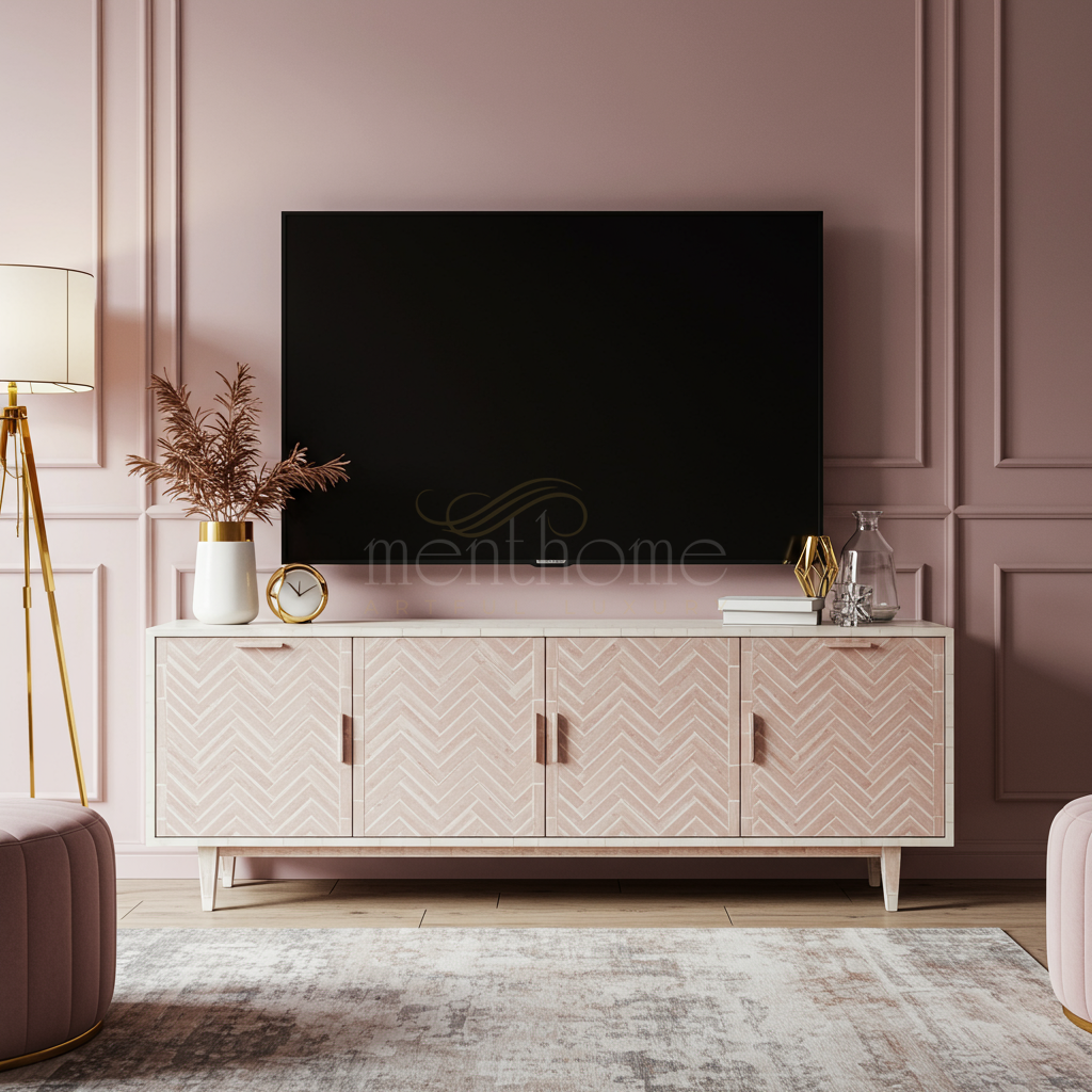 Luxury Inlay Pattern TV Cabinet | Luxury Handmade TV Cabinet