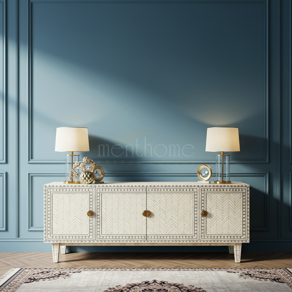 Elegant Inlay TV Cabinet with Intricate Pattern | Luxury Handmade TV Cabinet