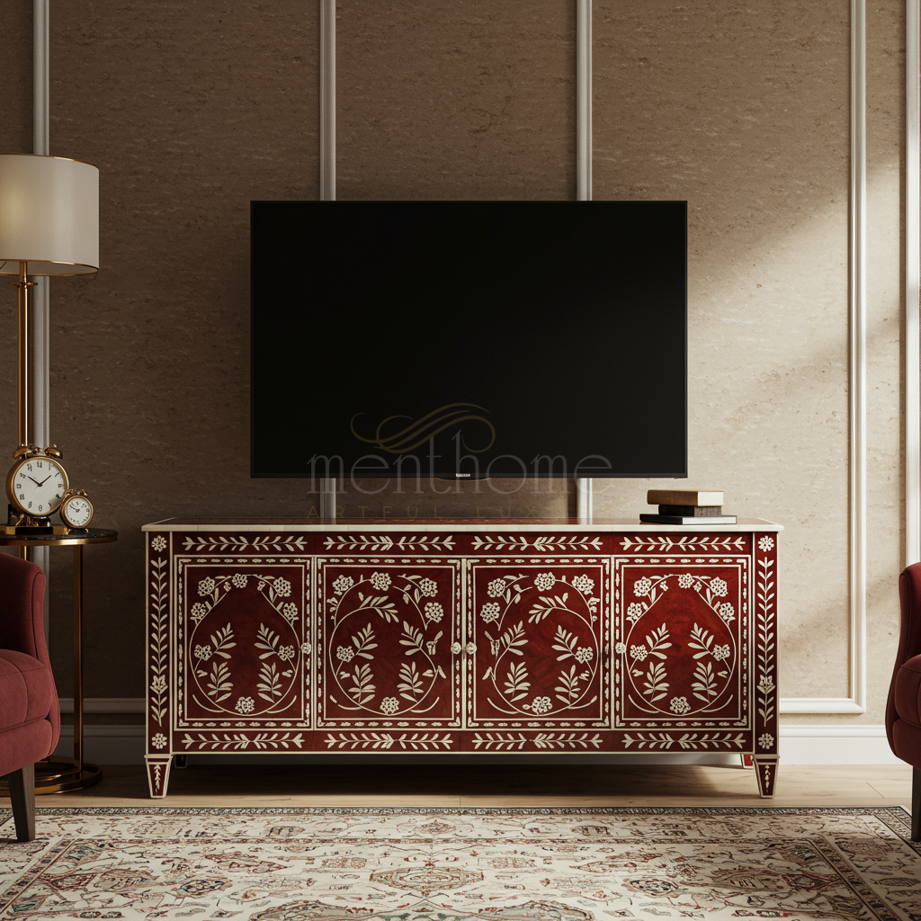 Luxury Inlay Floral TV Cabinet | Luxury Handmade TV Cabinet