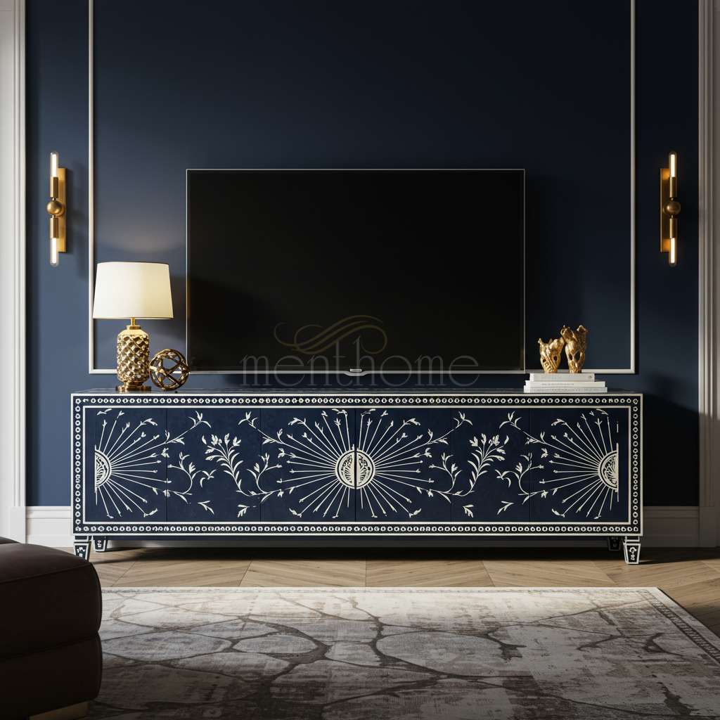 Luxury Inlay Sunburst Pattern TV Cabinet | Luxury Handmade TV Cabinet