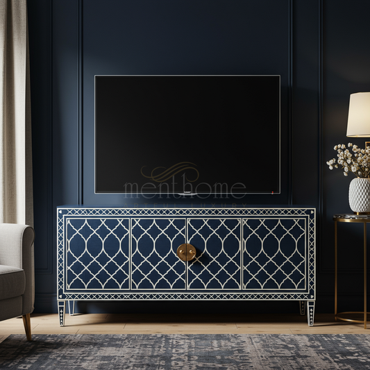 Luxury Inlay TV Cabinet with Geometric Pattern | Luxury Handmade TV Cabinet