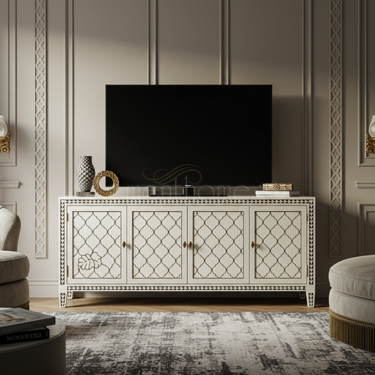 Luxury Inlay TV Cabinet with Elegant Pattern | Luxury Handmade TV Cabinet