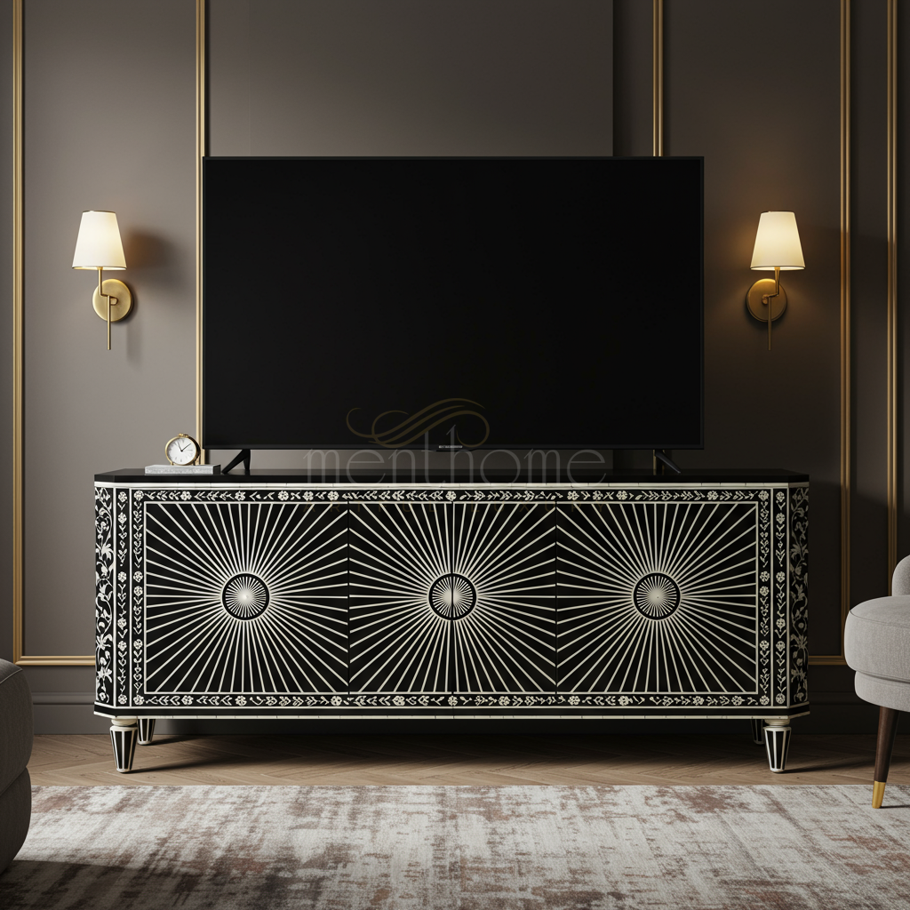Sunburst Inlay TV Cabinet | Luxury Handmade TV Cabinet